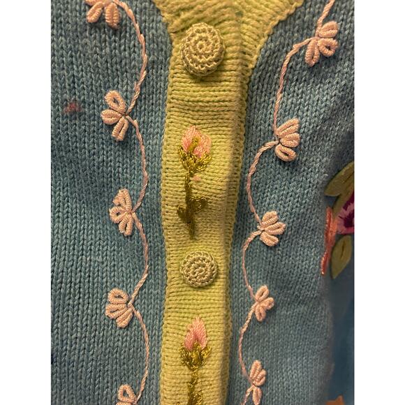 Storybook Knits Cherub Garland Embroidered Cardigan Sweater Blue Short Sleeve 1X - Picture 5 of 9